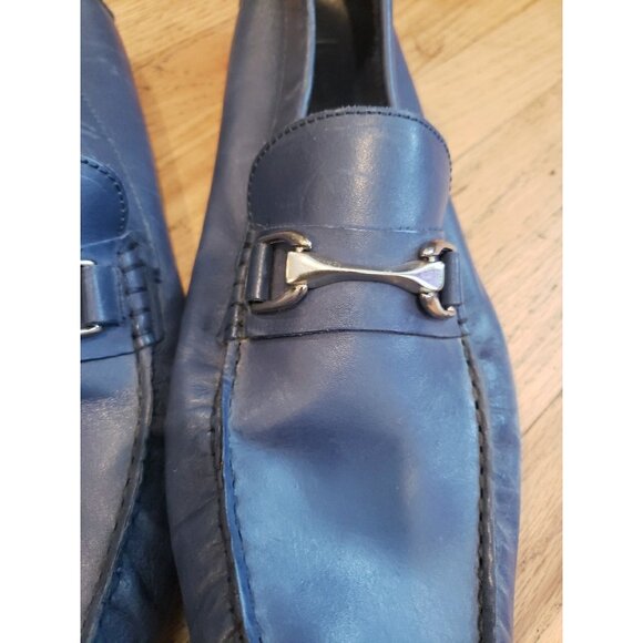Mercanti Fiorentini Driving Mocs Loafers Blue Leather Horsebit Sz 13 Italy main image 4